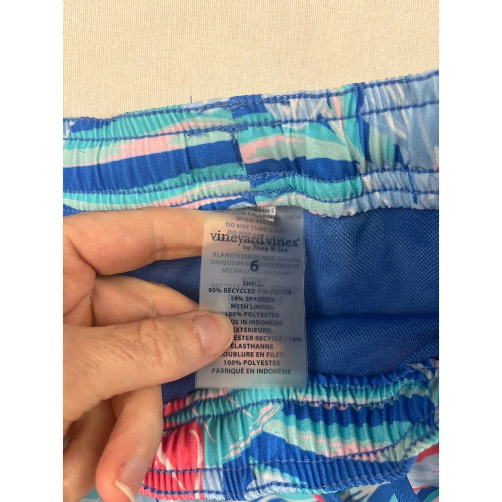 Vineyard Vines Boys Tropical Floral Swim Trunks Blue Pink Size 6